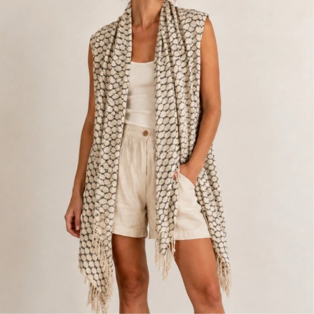 Margaret Winters Knit Vest Shawl Fringe Indie Boho Cotton Made in USA One Size